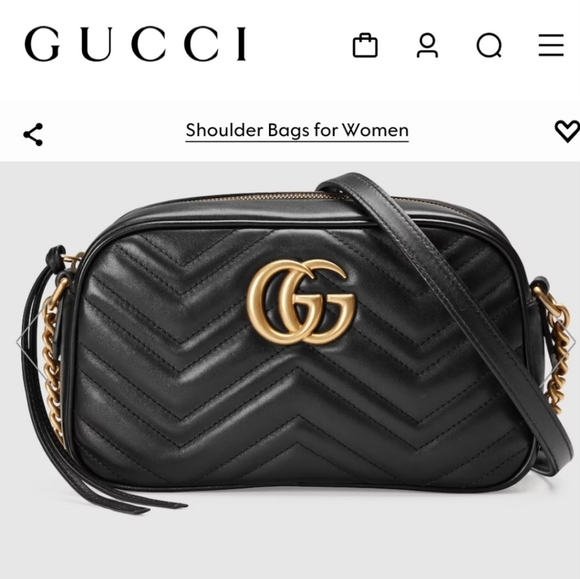 Gucci Handbags - Gucci Black Quilted GG Marmont Small Leather Shoulder Bag